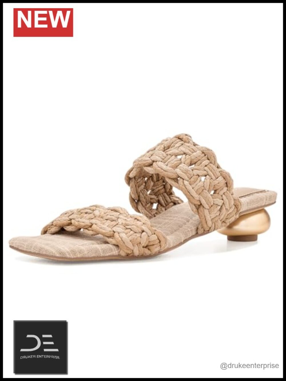 Woven Heeled Sandals with Gold Sphere Heel